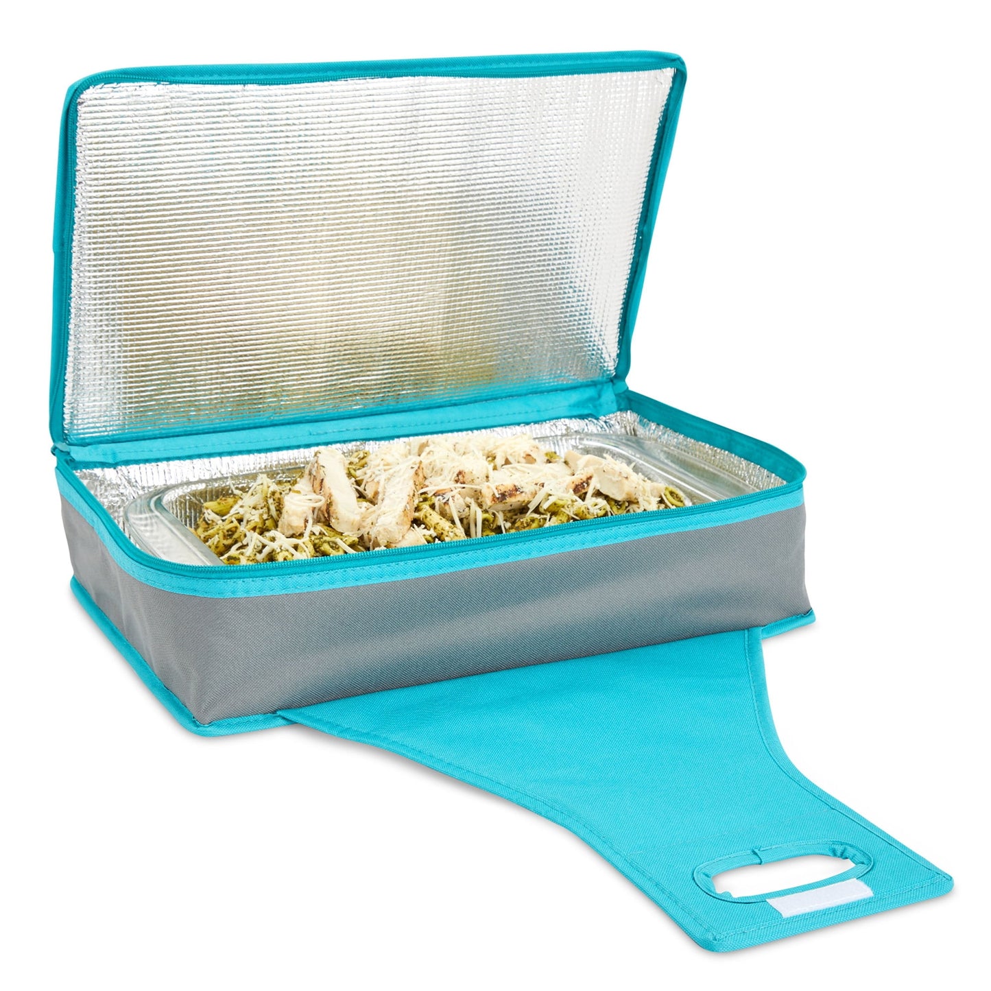 Insulated Thermal Casserole Carrier, Warmer Container to Keep Food Hot for Transport, Picnics (Teal and Gray, 16x10x4 in)