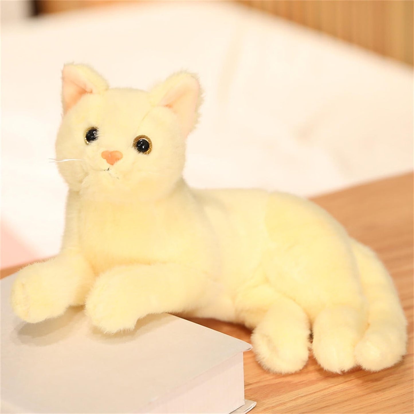 KEVCHE 30cm Cute Real Life Plush Cats Doll Stuffed Lying Cat Plush Toys for Children Doll Kids Birthday Gift Home Decoration Gray