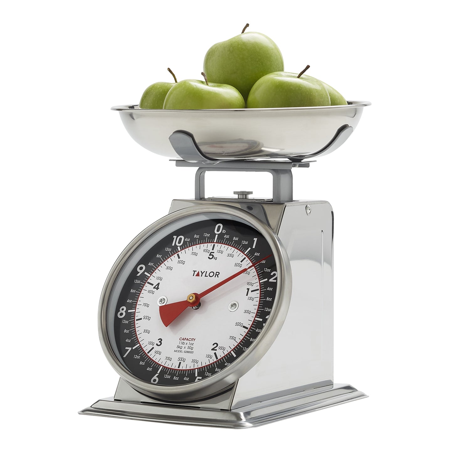 Taylor Modern Mechanical Kitchen Weighing Food Scale Weighs up to 11lbs, Measures in Grams and Ounces, Black and Silver
