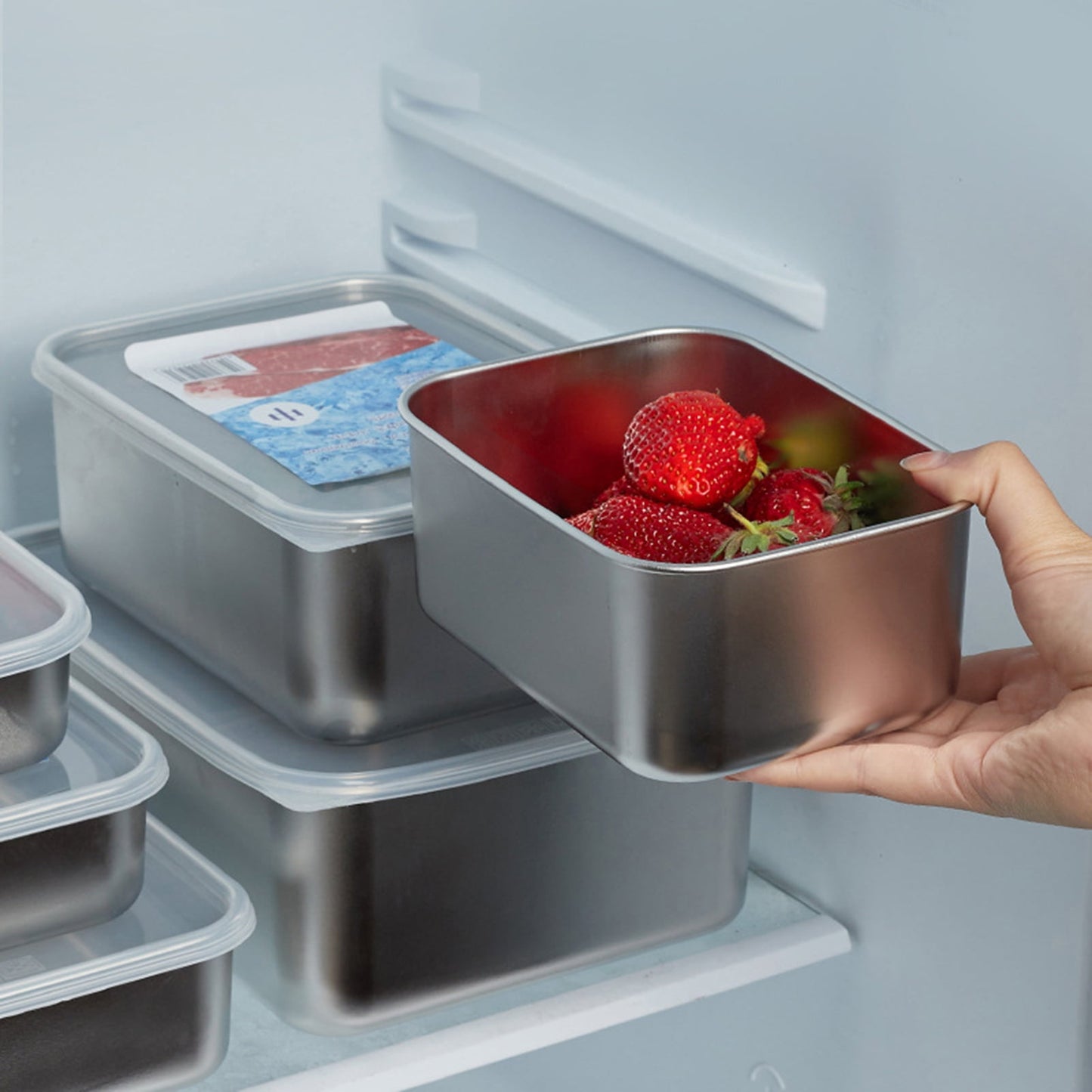 Dream Lifestyle Food Grade Leak-proof Food Container with Clear Lid Insulation Cold Preservation Large Capacity Stainless Steel Freezer Box for Dinning Room
